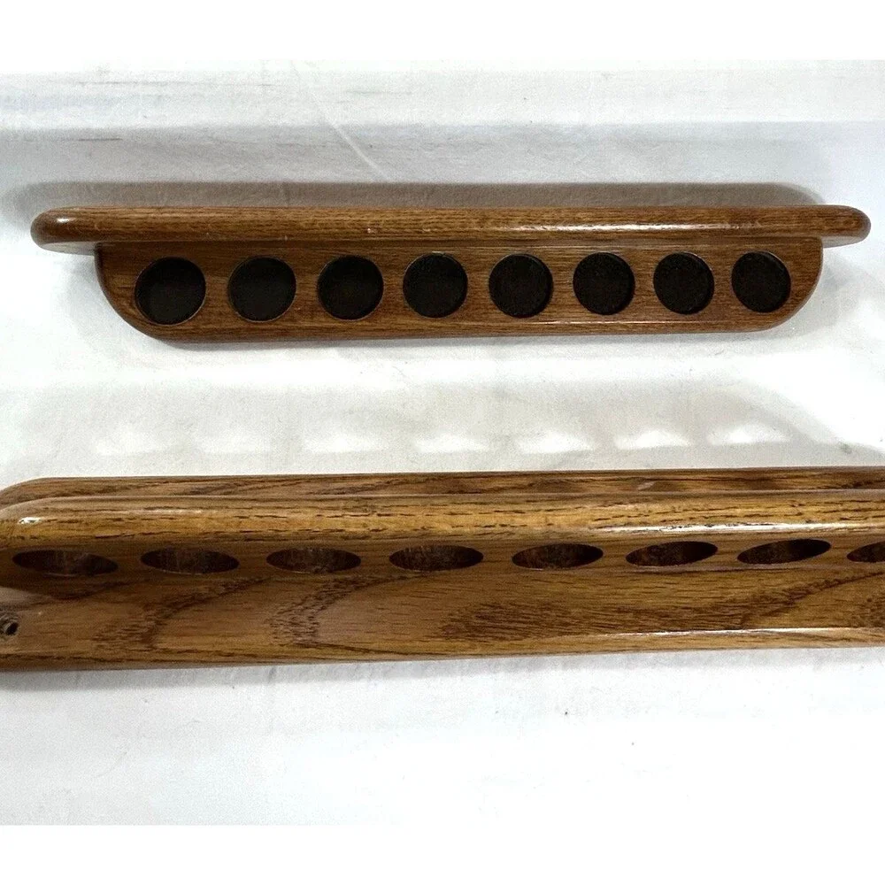 Traditional Solid Oak 8 Cue Wall Rack Billiard Pool Cue Holder Game Room Decor